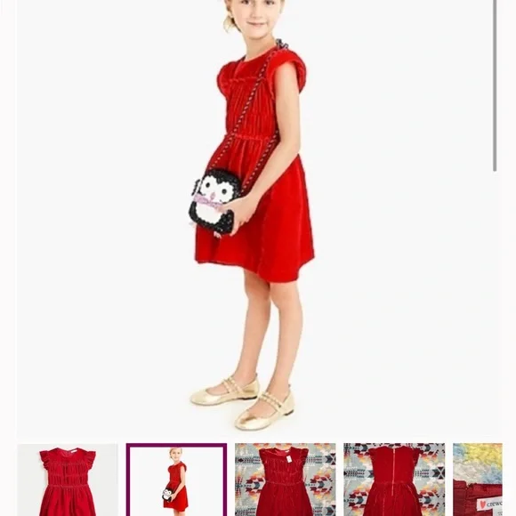 Crewcuts J. Crew smocked waist velvet red dress - Picture 2 of 6